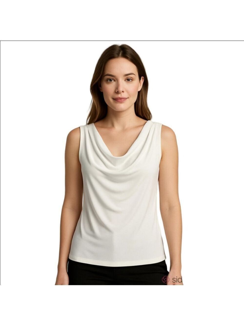 Frank Lyman Design White Draped Cowl Neck Sleeveless Top Size CA USA 8